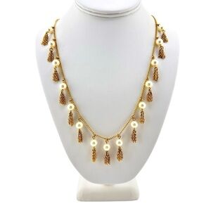 J Crew Necklace in Gold Tone with Faux Pearl and Tassel Necklace